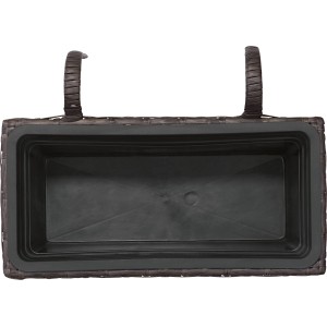 Fioriera da balcone rettangolare t.b.t. in rattan marrone con inserto in plastica nera.
