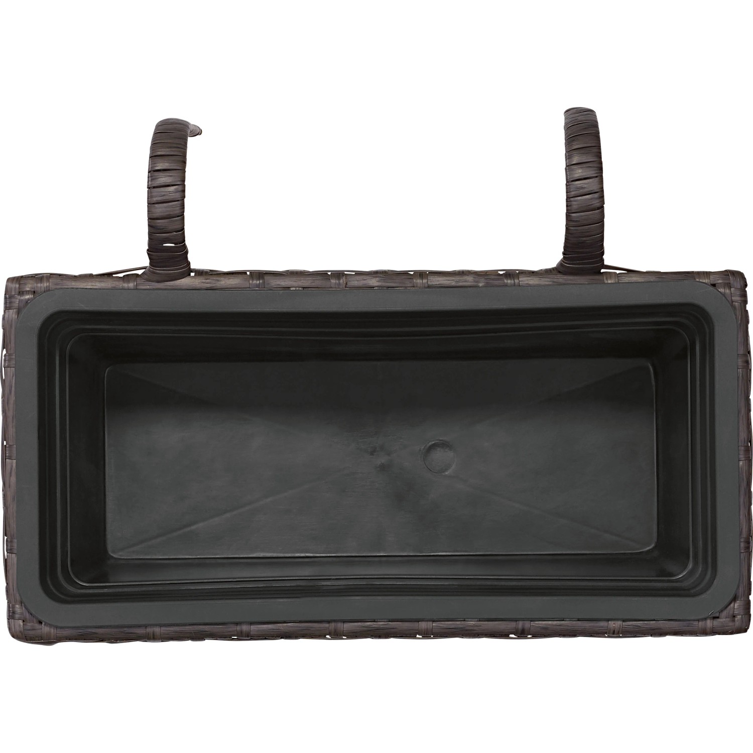 Fioriera da balcone rettangolare t.b.t. in rattan marrone con inserto in plastica nera.