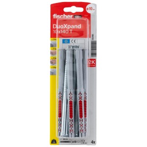 Fischer DuoXpand tasselli 10x140 mm, confezione da 4 con vite a testa svasata, adatti per calcestruzzo e muratura.