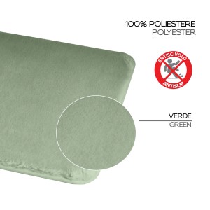 Dettaglio di un tappeto da bagno in poliestere verde menta antiscivolo.