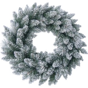 Ghirlanda natalizia di abete innevata.