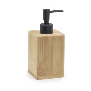 Dispenser sapone t.b.t. in bambù con erogatore nero.