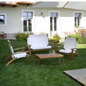 Salotto in legno Diane in tessuto ecru 4 posti