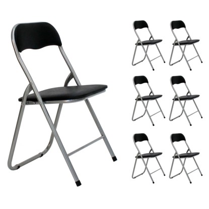 Set 6 sedie pieghevoli in acciaio imbottite Nero 45x45x45/80 cm
