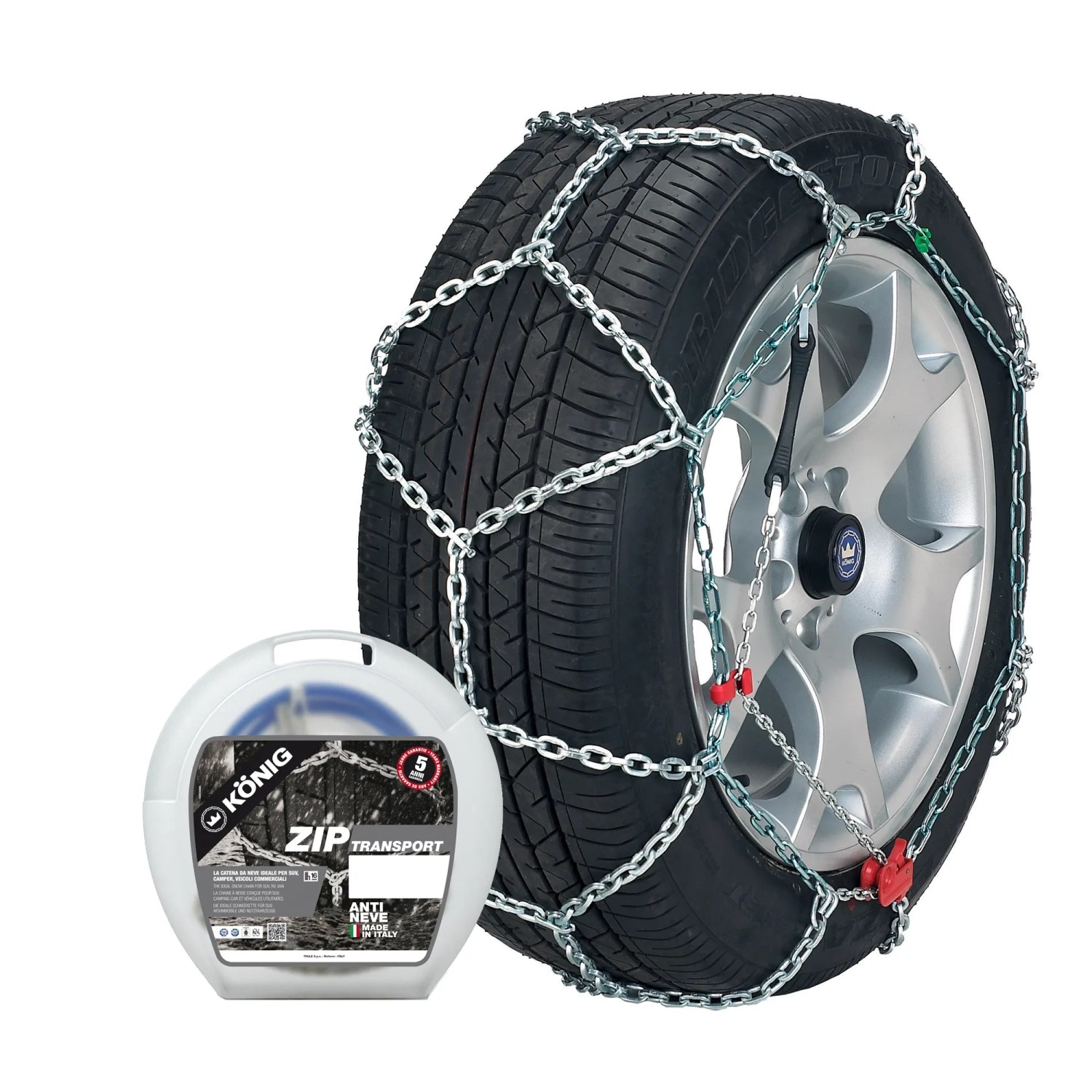 Catene da neve König Zip Transport su pneumatico con confezione.