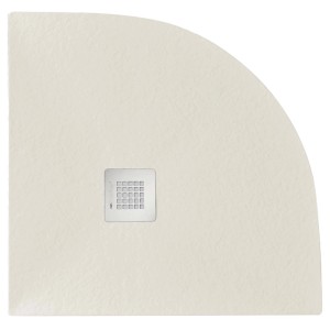 Piatto doccia beige t.b.t. con design a quarto di cerchio e scarico quadrato.