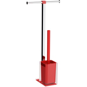 Portascopino WC rosso t.b.t. con manico e porta carta igienica.