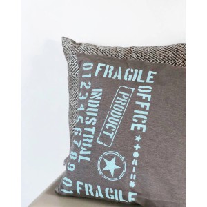 Cuscino decorativo con stampa "Fragile", grigio, per arredamento casa.