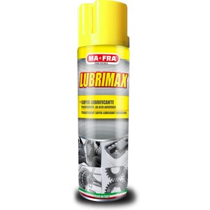 Bomboletta spray gialla Lubrimax di MA-FRA per la cura dell'auto.