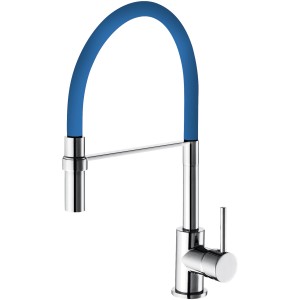 Miscelatore monocomando t.b.t. con beccuccio blu per cucina o bagno.