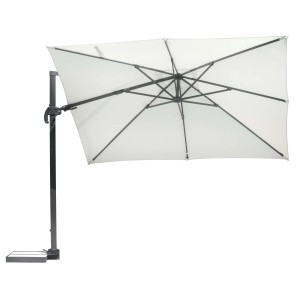 Ombrellone a braccio t.b.t. con telo rettangolare bianco e struttura grigia.