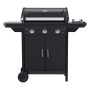 Barbecue a gas nero t.b.t. con tre bruciatori e mobiletto.