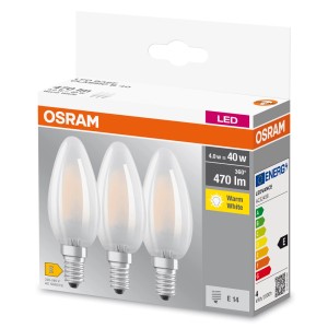 Lampadina LED E14 Osram, confezione da 3, bianco caldo, 4W. Lampadina LED per lampade.