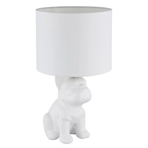 Lampada da tavolo DOGO con paralume cucciolo di cane ceramica bianca satinata