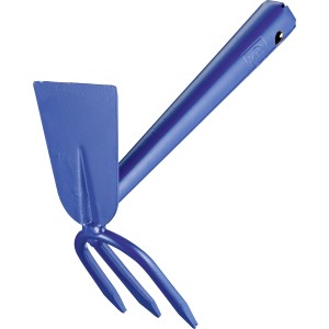 Zappa a mano doppia LUX Classic blu con 3 denti per giardino e lavorazione del terreno.