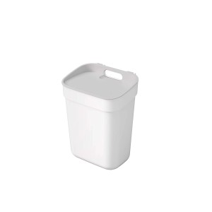 Cestino t.b.t. bianco con coperchio grigio per rifiuti domestici.