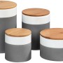 Set barattoli Wenko Malta, ceramica grigio-bianca con coperchi in bambù, diverse dimensioni.