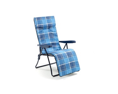 Sedia a sdraio reclinabile con braccioli e cuscino in ferro e