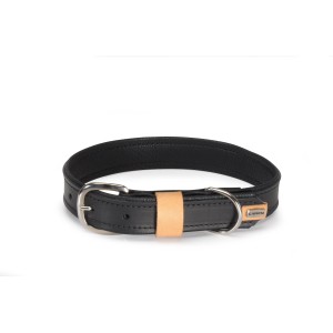 Collare per cani t.b.t. in pelle nera con fibbia in metallo.