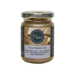 Barattolo di pasta metallica dorata Fleur per progetti di pittura fai-da-te.