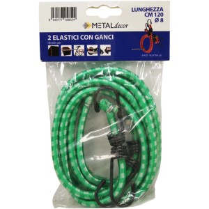 Corda elastica verde con ganci, lunghezza 120cm, per fissare carichi.