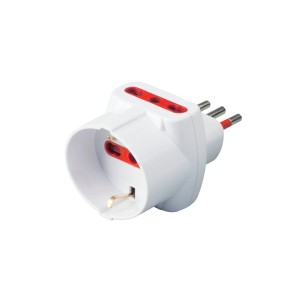 Adattatore t.b.t. bianco per prese elettriche.