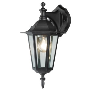 Applique da esterno nera Molinella dal design classico con vetro trasparente.