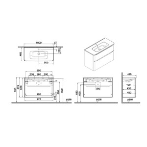 Mobile bagno base lavabo sospesa 2 cassetti Integra Round 100 cm golden oak