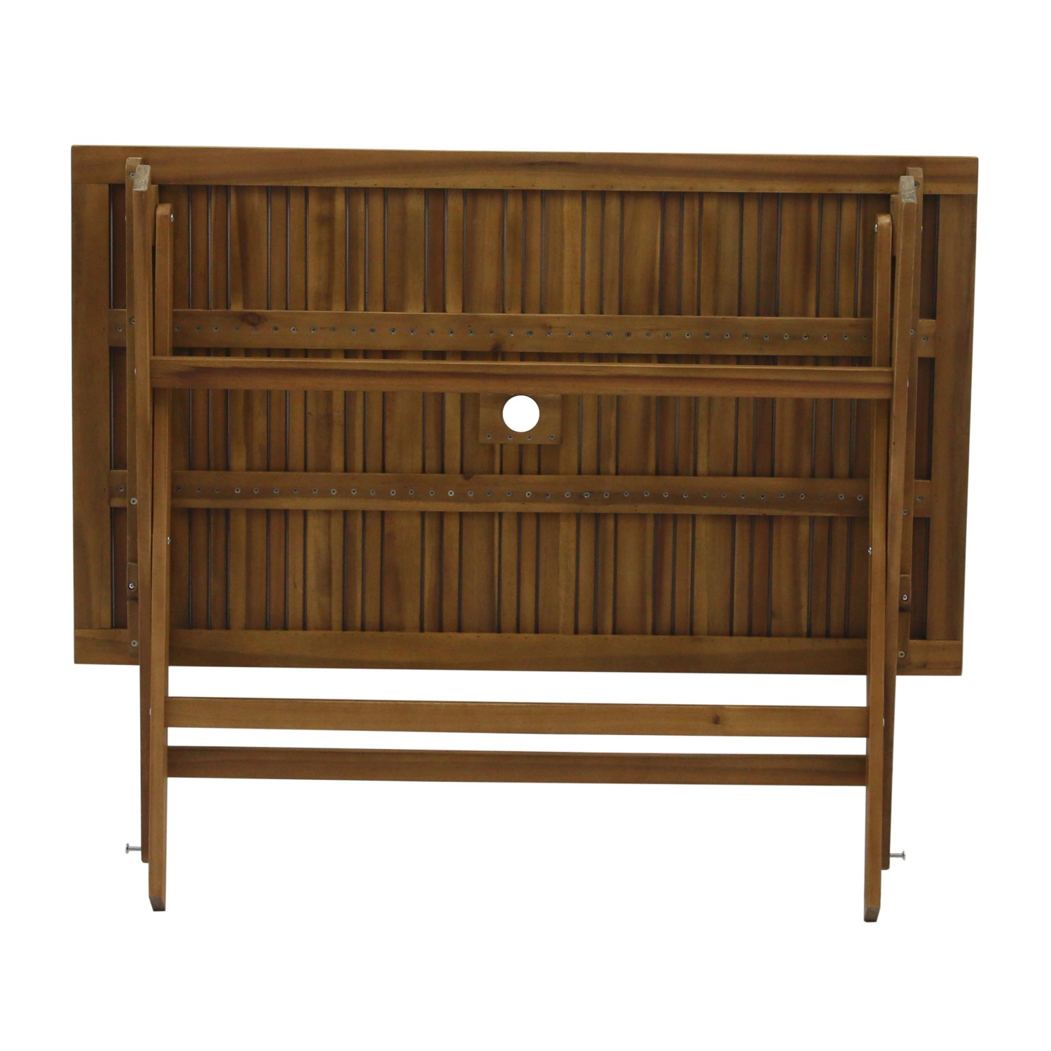 Tavolo da giardino pieghevole in legno, ideale per piccoli balconi e terrazzi.