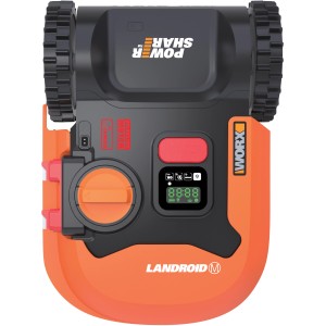 Worx Landroid M500 robot tagliaerba, vista dall'alto. Robot tagliaerba con display e batteria PowerShare.