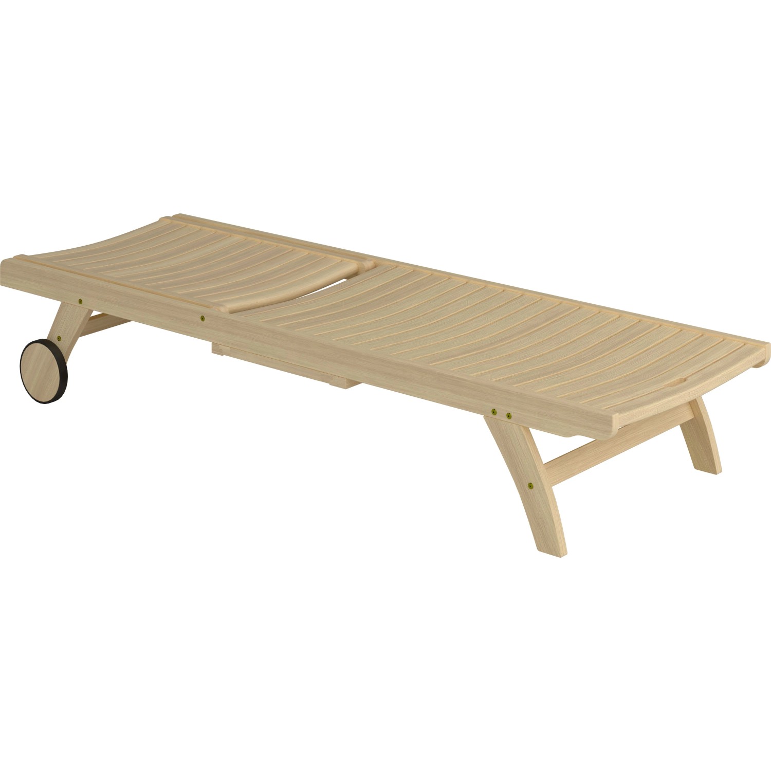 Lettino prendisole Canston in legno di acacia, oliato bianco, con design a listelli e ruote.