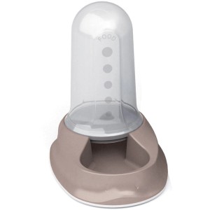Distributore di cibo per gatti t.b.t. in beige e trasparente.