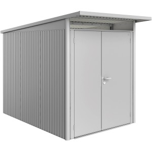 Casetta da giardino in metallo Biohort AvantGarde A3, argento metallizzato con doppia porta.