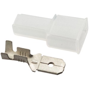 Connettore terminale t.b.t. con alloggiamento trasparente.