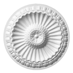 Rosone bianco per pannelli, rosone in stucco con motivo floreale per soffitti e pareti.