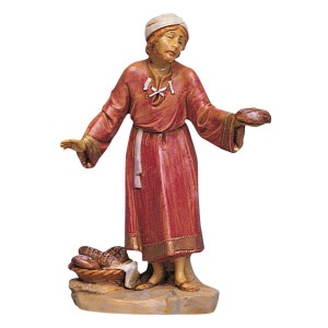 Statuina t.b.t. del presepe: uomo con pane in veste rossa, parte della collezione Presepe.