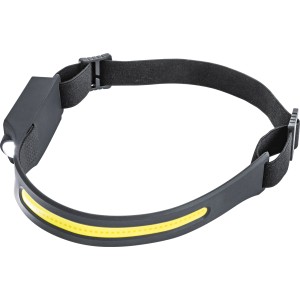 Lampada frontale LED nera con fascia luminosa gialla, ricaricabile, 400 lumen, per il negozio online OBI.