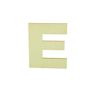 Lettera in legno "E" per decorazione parete, colore naturale.