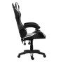 Sedia da gaming nera con dettagli bianchi, vista laterale.