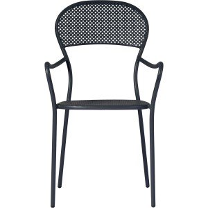 Sedia da giardino t.b.t. in metallo grigio scuro. Seduta e schienale con motivo traforato.