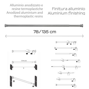 t.b.t. Asta per tenda doccia, estensibile da 78 a 135 cm, istruzioni di montaggio.