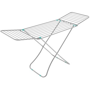 Stendibiancheria grigio con ali e dettagli turchesi.