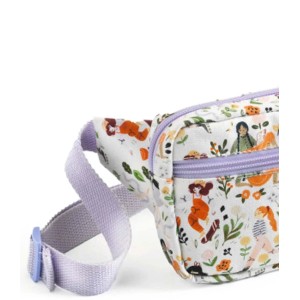 Marsupio t.b.t. con figure e motivo vegetale, dettagli viola.