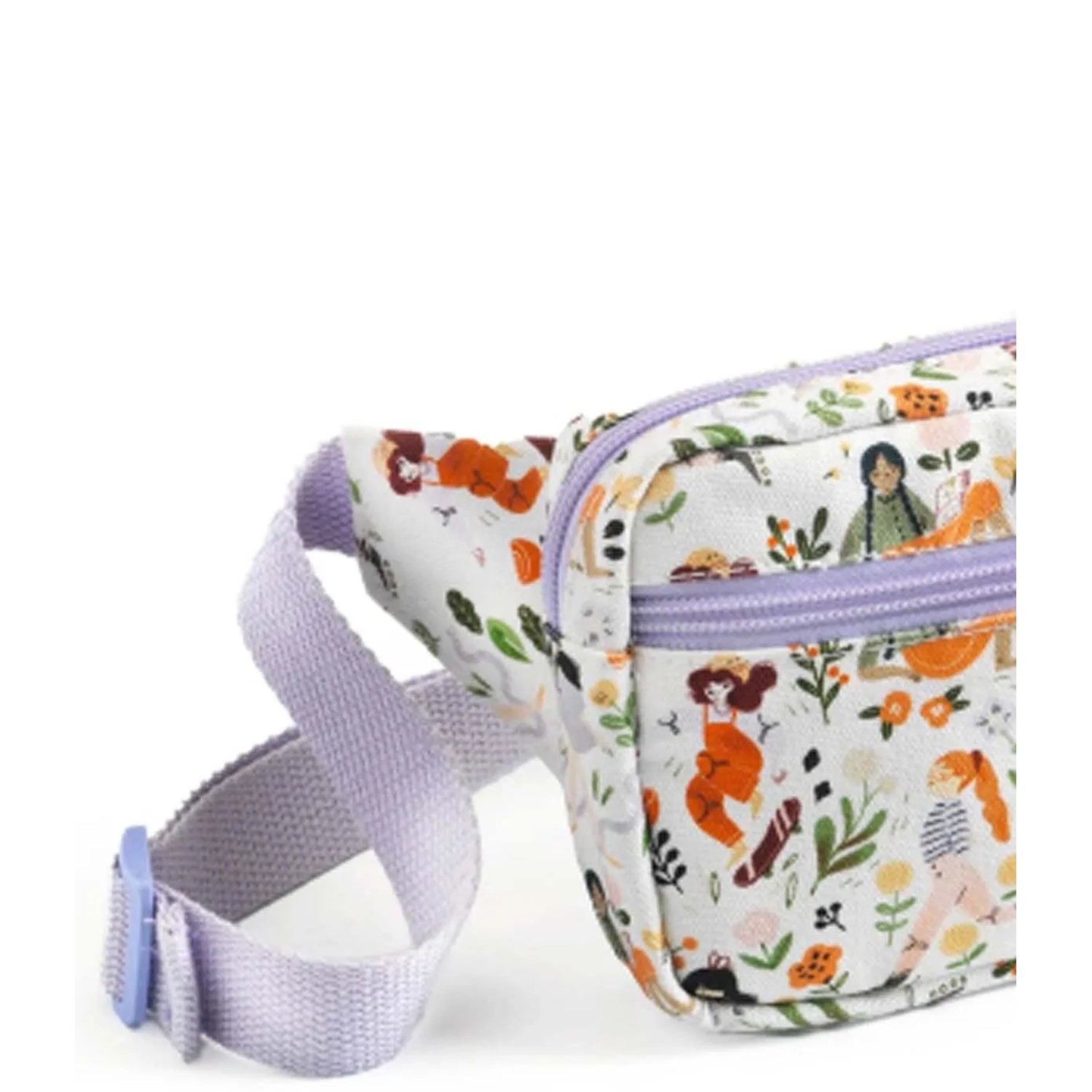 Marsupio t.b.t. con figure e motivo vegetale, dettagli viola.