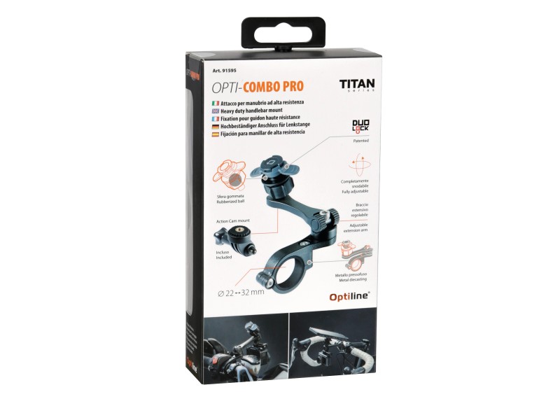 Supporto per manubrio bici e moto Titan Combo Pro alta resistenza nero