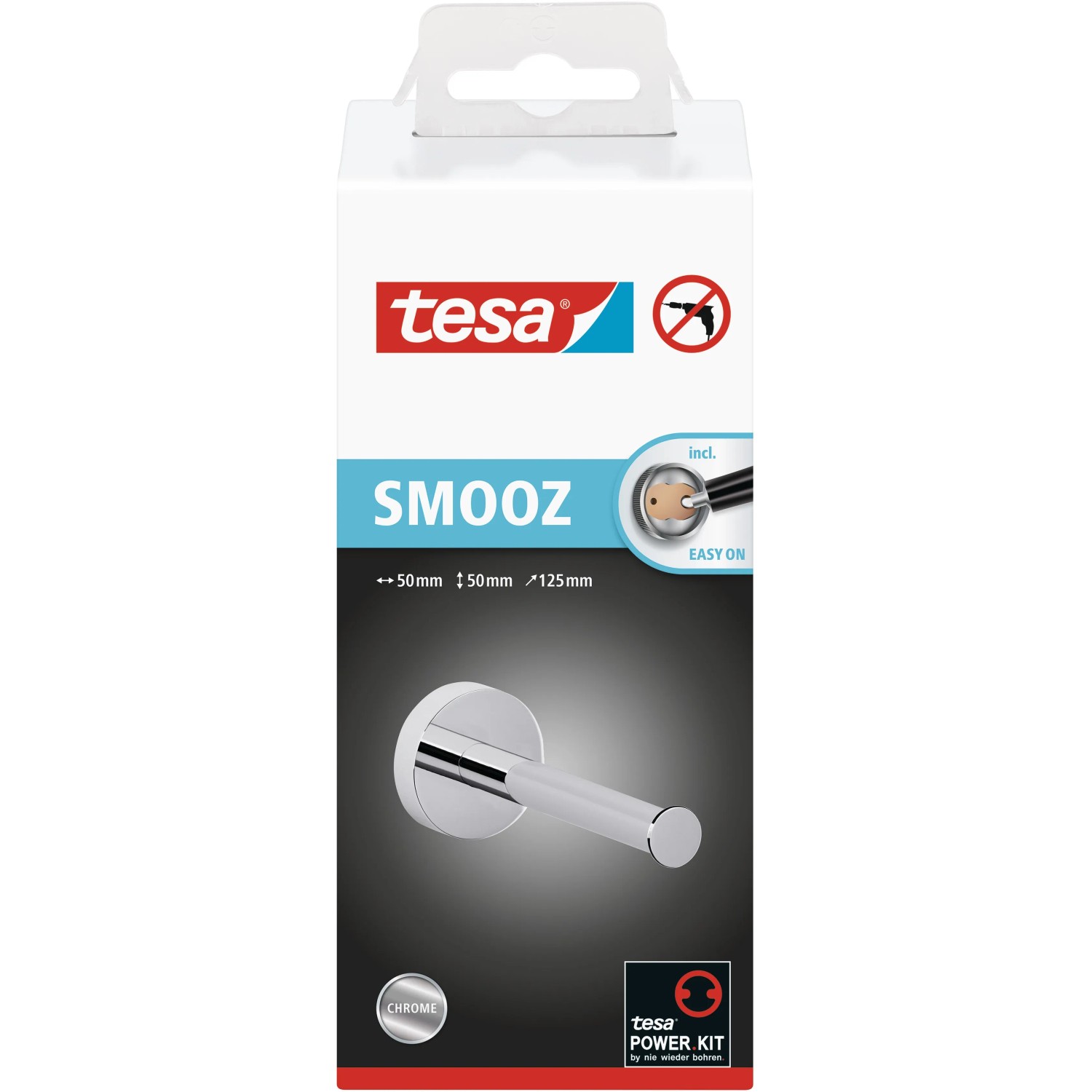 Portarotolo di ricambio Tesa Smooz, cromato, per montaggio a parete senza forare, design moderno per il bagno.