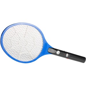 Racchetta elettrica antizanzare con telaio blu e manico nero per il controllo degli insetti.