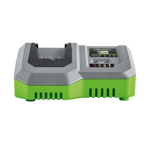 Caricabatterie LUX 20 V per batterie 1 Power System. Stazione di ricarica grigia e verde.