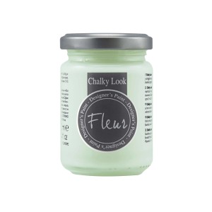 Pittura a gesso Fleur Chalky Look verde chiaro in barattolo di vetro per progetti fai-da-te.