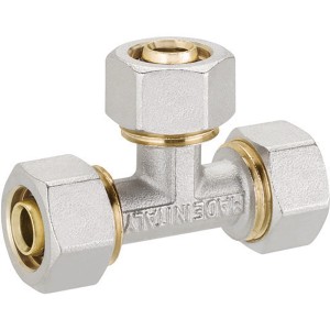 Raccordo a T per cassette WC, cromato, per il collegamento di tubi dell'acqua.